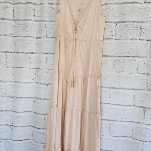 Pilyq Pink Swim Cover Up Sleeveless V-Neck Tiered Maxi Dress Size M/L - Picture 3 of 13